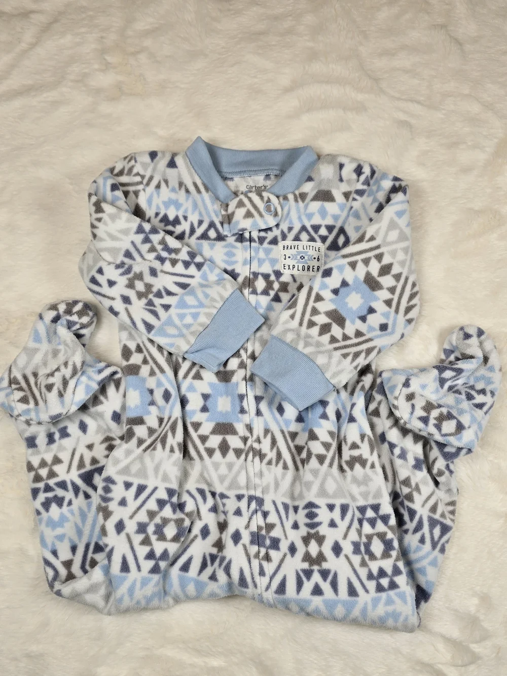 Baby Fleeze Footed One-Piece - Blue Geometric Print 9M